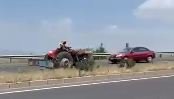 Ters yöne giren traktör sürücüsü kimseyi umursamadı