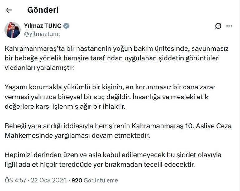 Minik bebek Deniz Esinin hemşire tarafından darbedilme anları ortaya çıktı Bakan Tunç: Yargılama devam ediyor