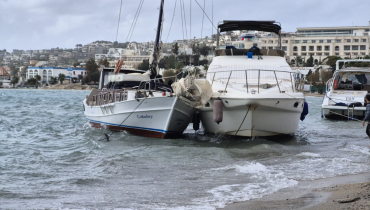 Bodrum’da korku dolu anlar. Kıyıya sürüklenen tekneler çarpıştı