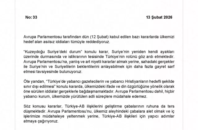 Dışişleri Bakanlığı'ndan Avrupa Parlamentosu'na çok sert tepki