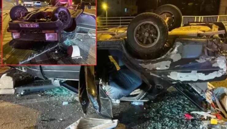 Kazada hurdaya dönen araçtan yara almadan kurtuldu