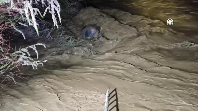 Ağaç dallarıyla hayata tutundu Suya kapılan sürücü böyle kurtarıldı