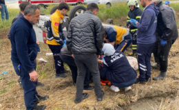 Çorum'da çeltik tarlasına devrilen otomobildeki 4 kişi yaralandı