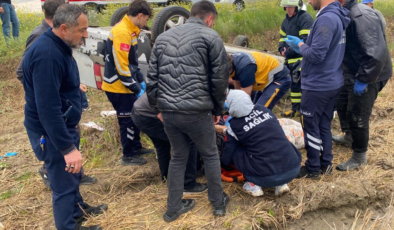 Çorum'da çeltik tarlasına devrilen otomobildeki 4 kişi yaralandı