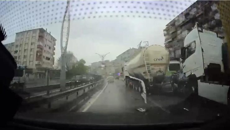 Korkunç zincirleme kaza: Otomobil, TIR ile tanker arasına sıkıştı