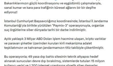 Bakan Gürlek: 'Paymix-3' operasyonuyla suç örgütlerine tarihi darbe indirildi