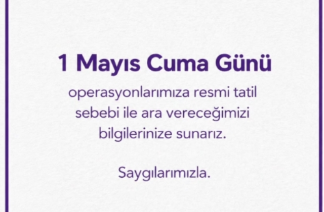 Hepsijet 1 Mayıs’ta çalışıyor mu?